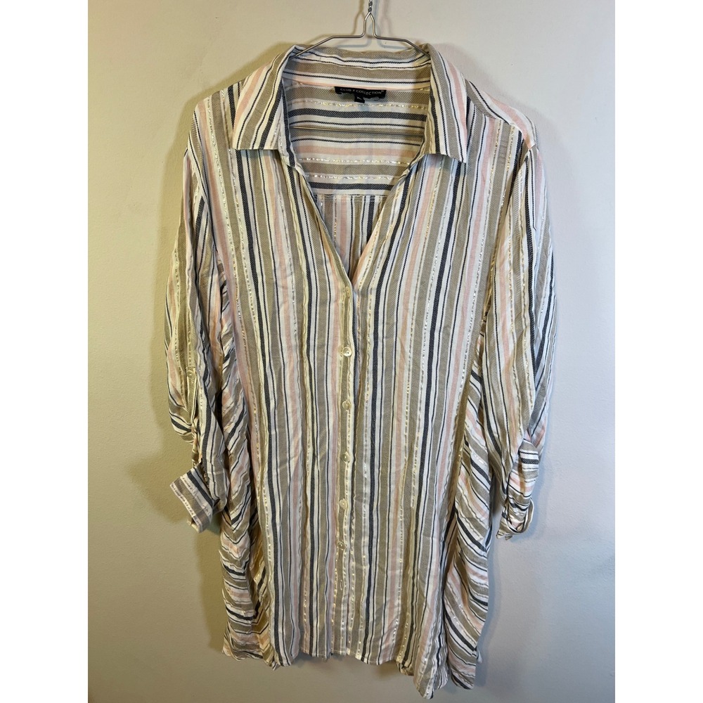 Club‎ Z Collection Womens Tunic Metallic Stripe Khaki XL